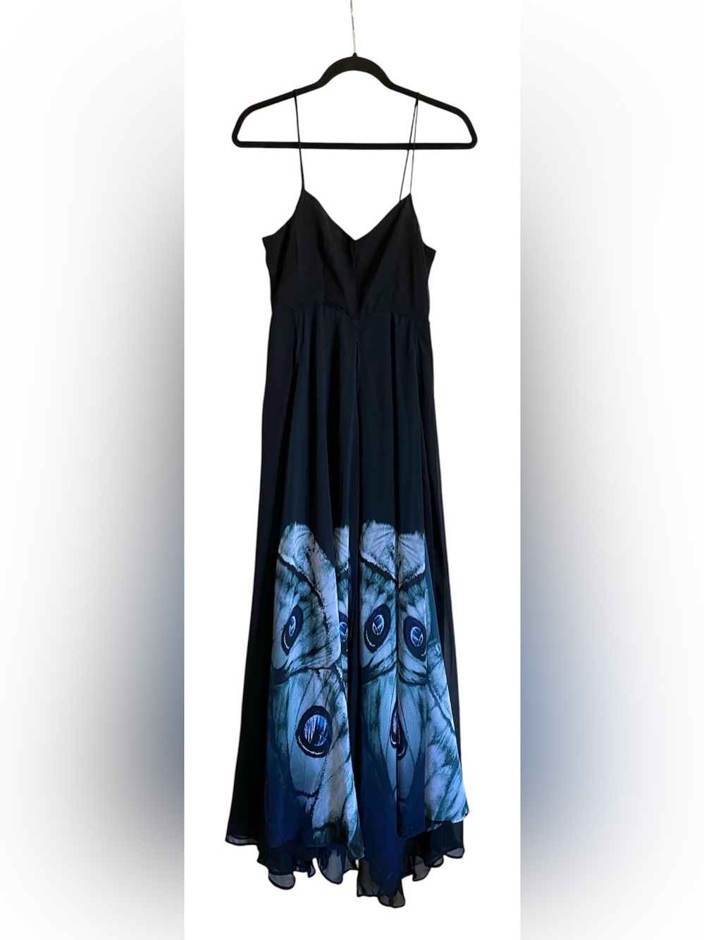 RELIGION Olsen Maxi Dress with Butterfly/Moth Hem Graphic Size 10 Black Chiffon